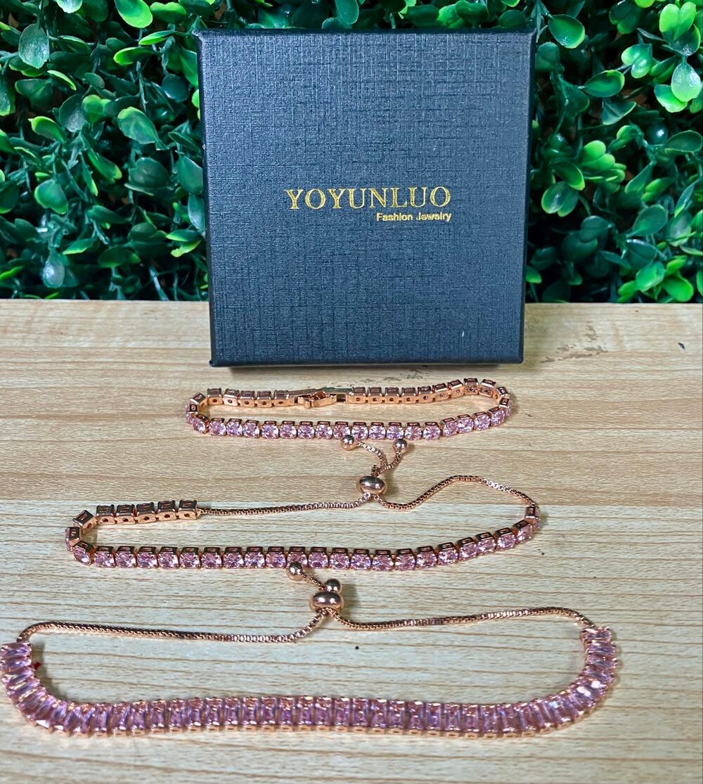 Yoyunluo Rose Gold-Plated Adjustable Tennis Bracelets
